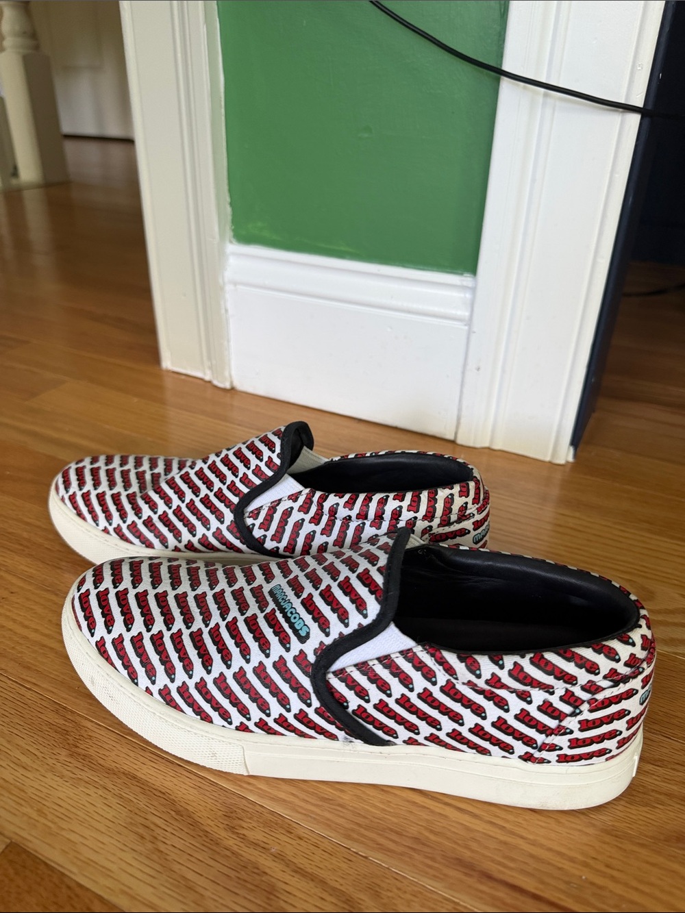 Marc Jacobs White Canvas Sneakers with Red 'love' Print